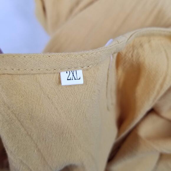 Blouse Womens 2XL Yellow NWT Button Front Ruffle Hem Flowy Short Sleeve Top - Picture 7 of 10